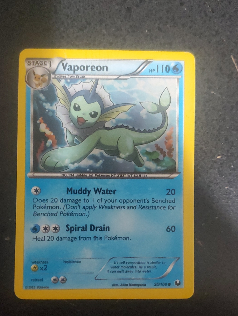 Pokemon Vaporeon Card Yellow Blue